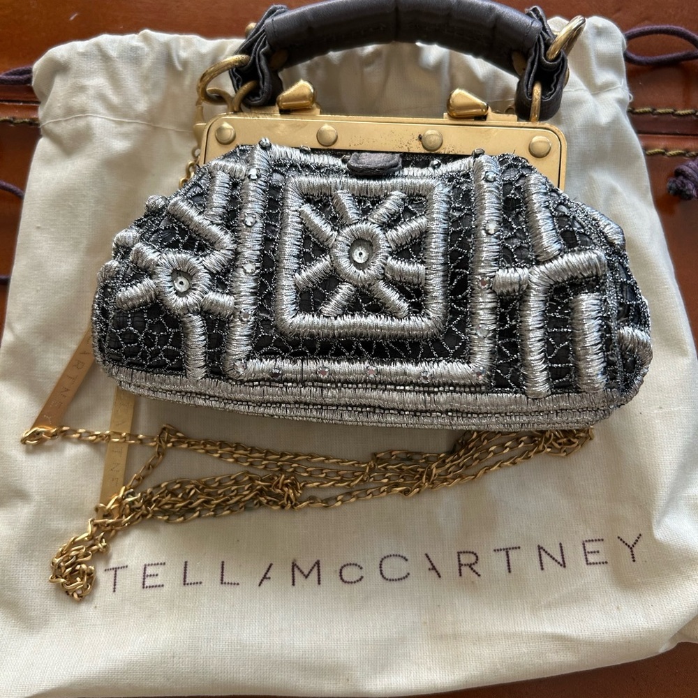 Stella McCartney Black and Silver Geometric Clutch